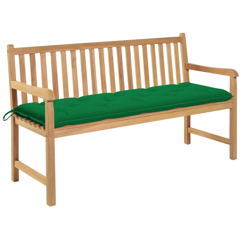 vidaXL Panca da Giardino con Cuscino Verde 150 cm in Legno di Teak