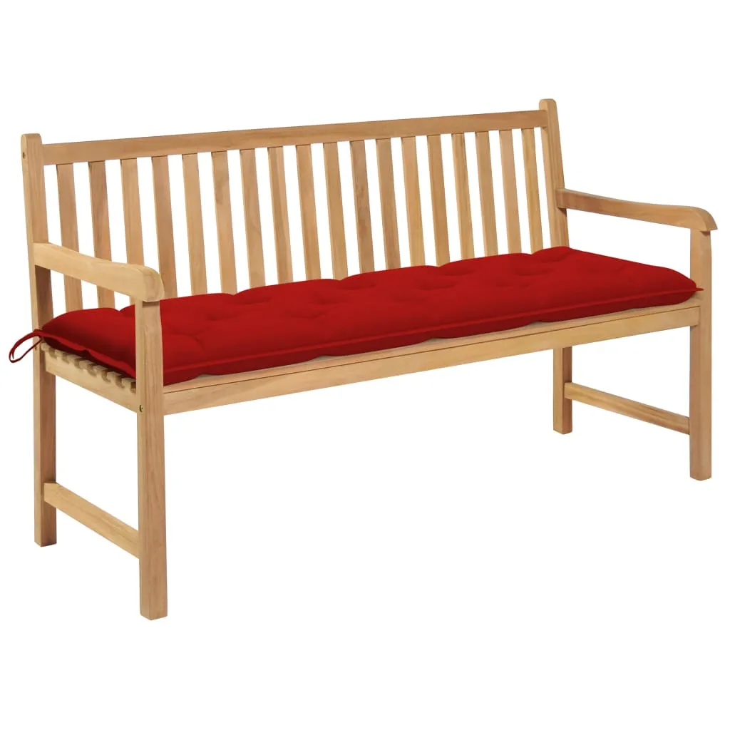 vidaXL Panca da Giardino con Cuscino Rosso 150 cm Legno di Teak