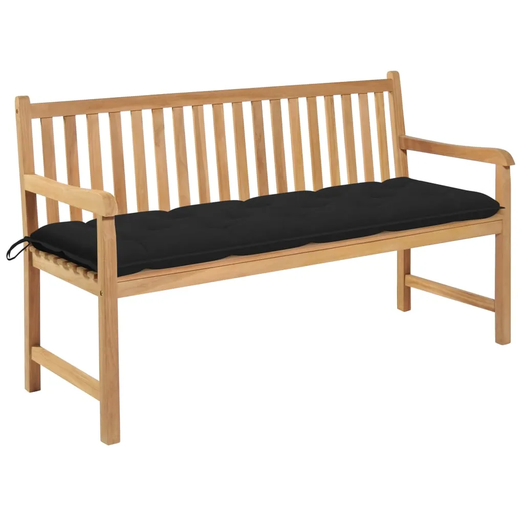 vidaXL Panca da Giardino con Cuscino Nero 150 cm in Legno di Teak