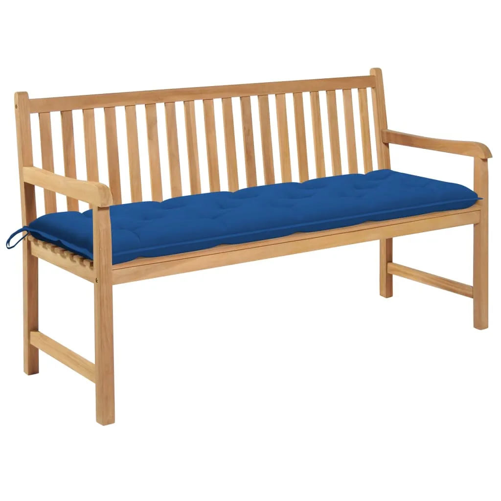 vidaXL Panca da Giardino con Cuscino Blu 150 cm in Legno di Teak