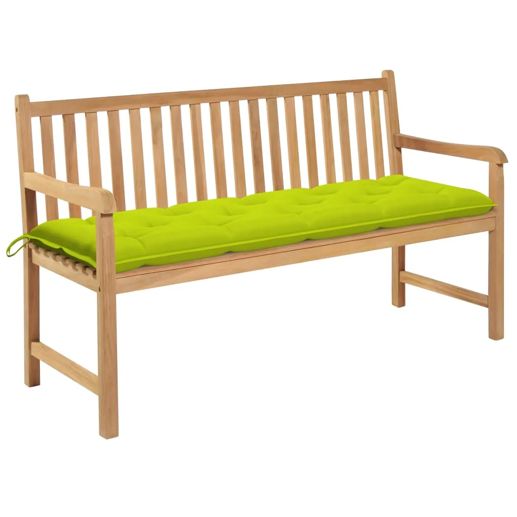 vidaXL Panca da Giardino e Cuscino Verde Brillante 150cm Legno di Teak