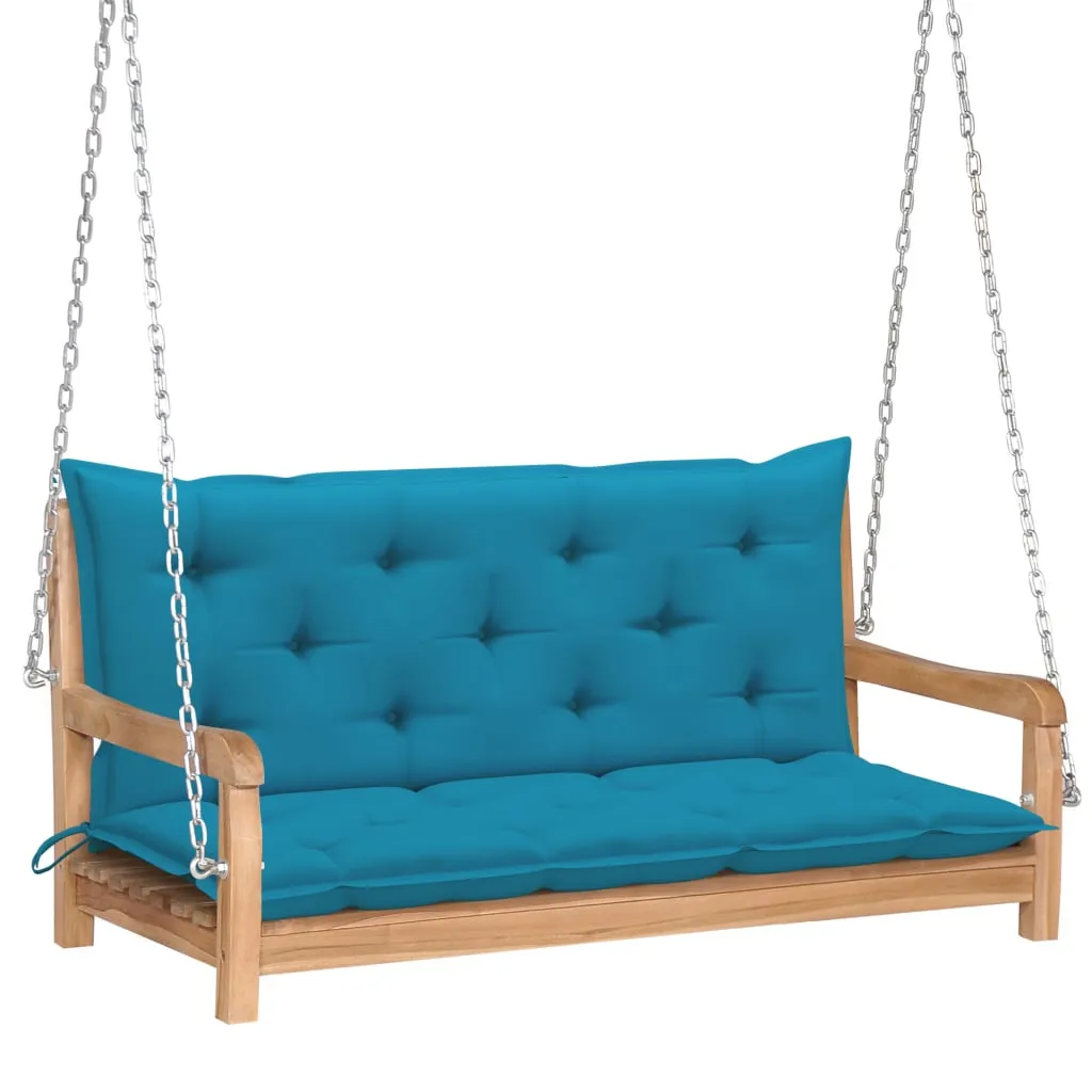 vidaXL Panca a Dondolo con Cuscino Azzurro 120 cm in Massello di Teak