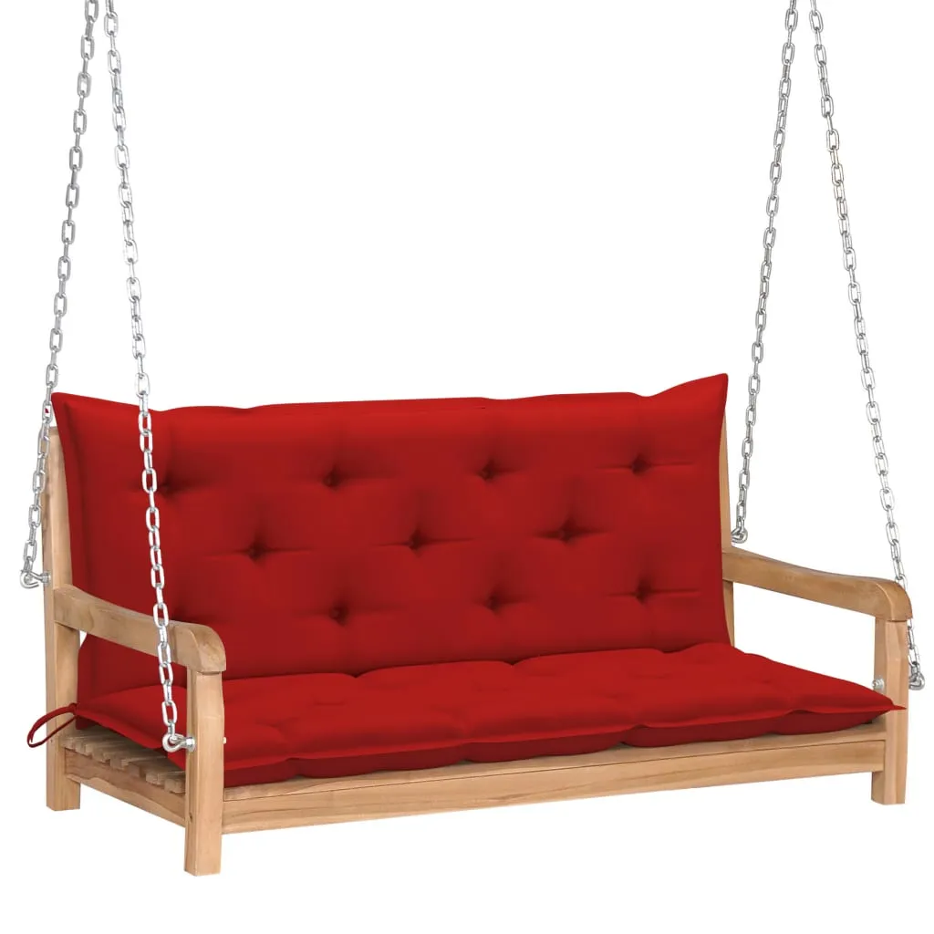 vidaXL Dondolo con Cuscino Rosso 120 cm Massello di Teak