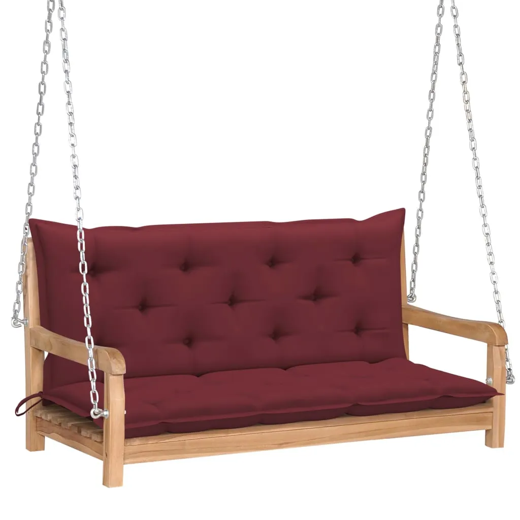 vidaXL Dondolo con Cuscino Rosso Vino 120 cm Massello di Teak