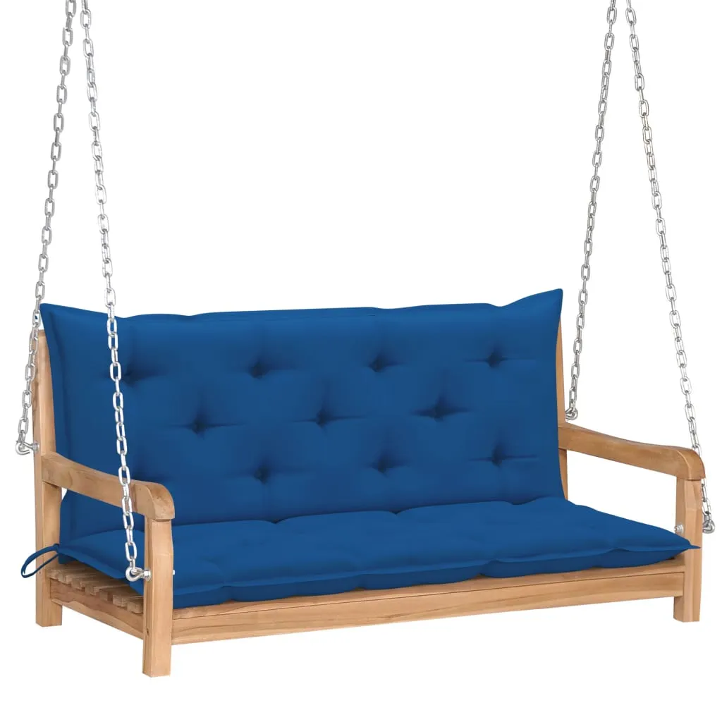 vidaXL Dondolo con Cuscino Blu 120 cm Massello di Teak