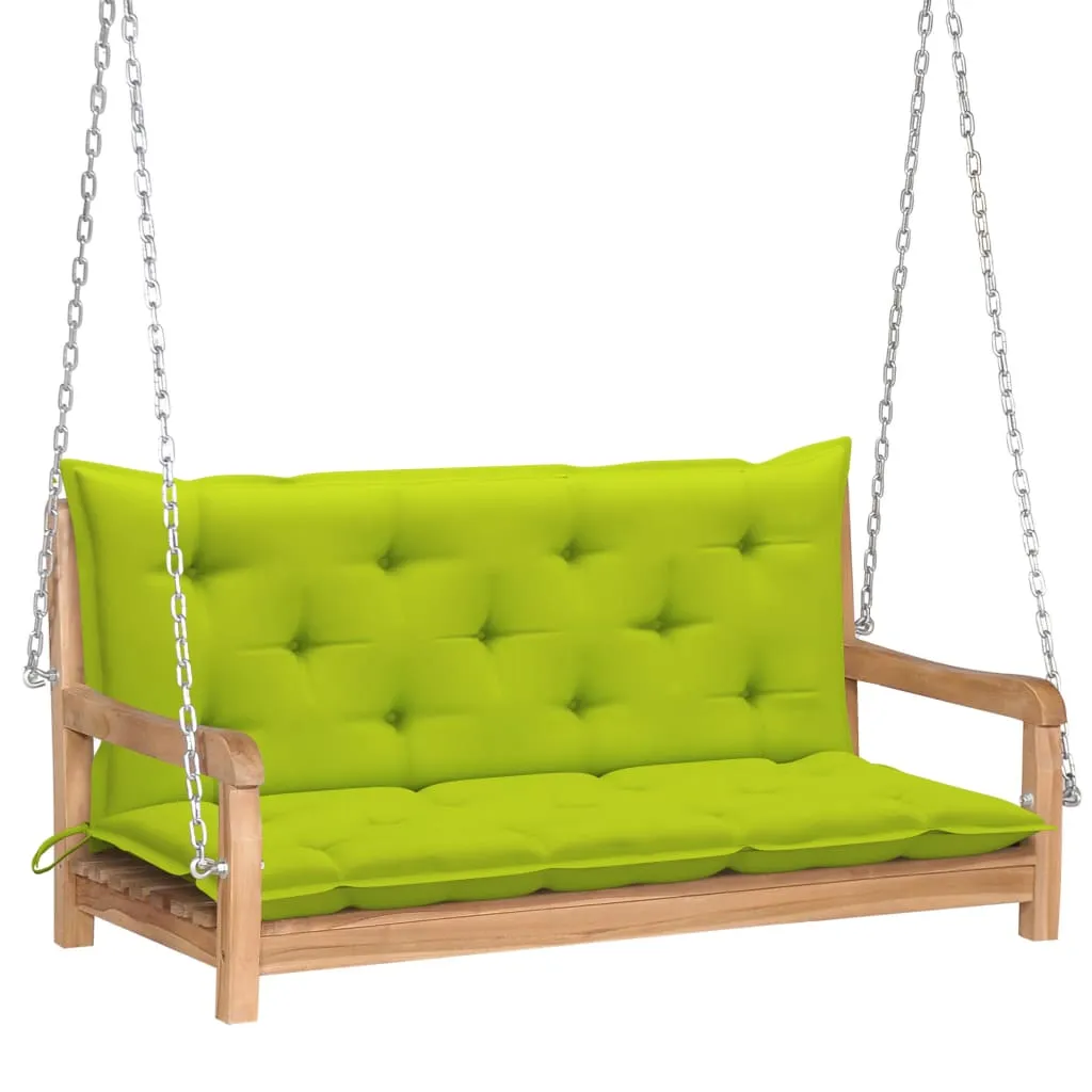 vidaXL Dondolo con Cuscino Verde Brillante 120 cm in Massello di Teak