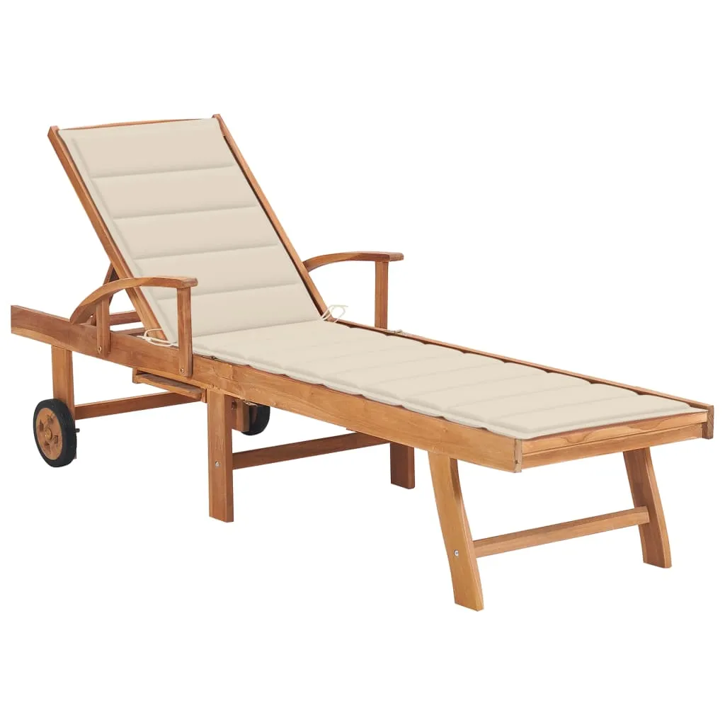 vidaXL Sdraio 2 pz con Tavolo e Cuscino Crema Legno Massello di Teak