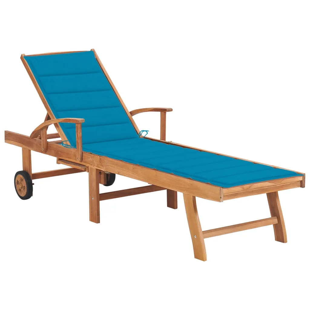 vidaXL Lettino Prendisole con Cuscino in Massello di Teak Blu