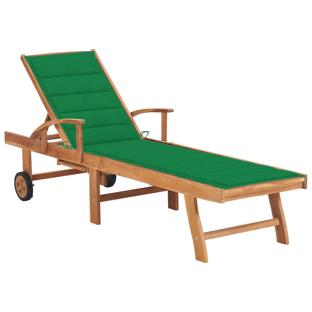 vidaXL Lettino Prendisole con Cuscino in Massello di Teak Verde