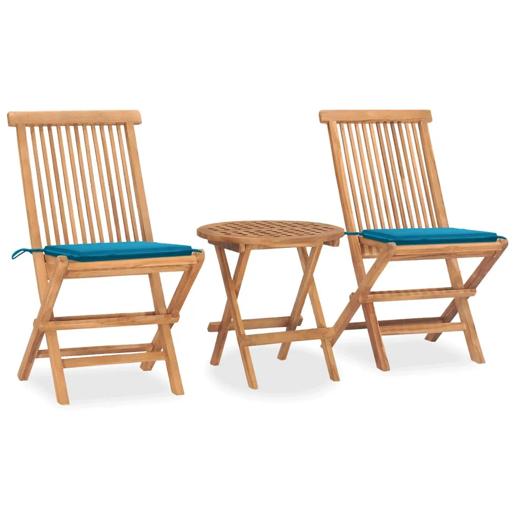 vidaXL Set da Pranzo Giardino Pieghevole 3 pz Cuscino Massello di Teak