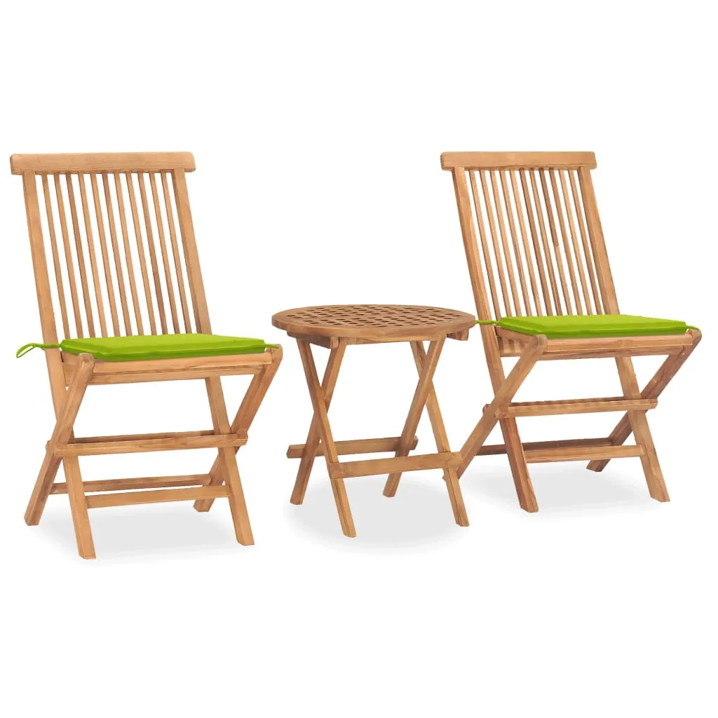 vidaXL Set da Pranzo Giardino Pieghevole 3 pz Cuscino Massello di Teak