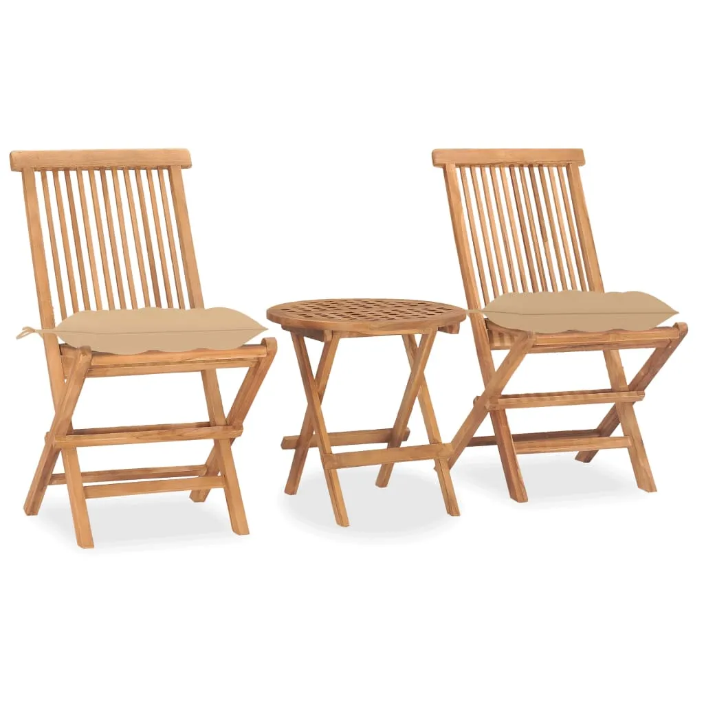 vidaXL Set da Pranzo Giardino Pieghevole 3 pz Cuscino Massello di Teak