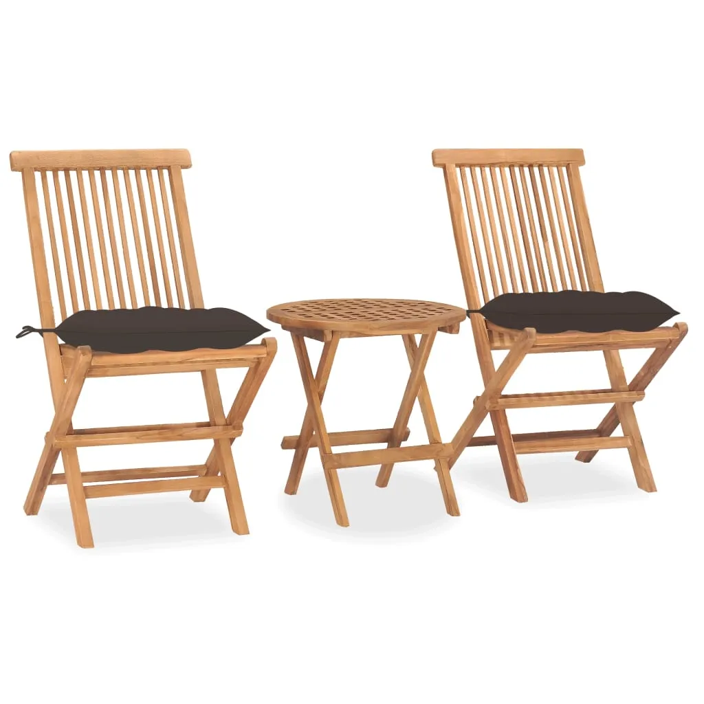 vidaXL Set da Pranzo Giardino Pieghevole 3 pz Cuscino Massello di Teak