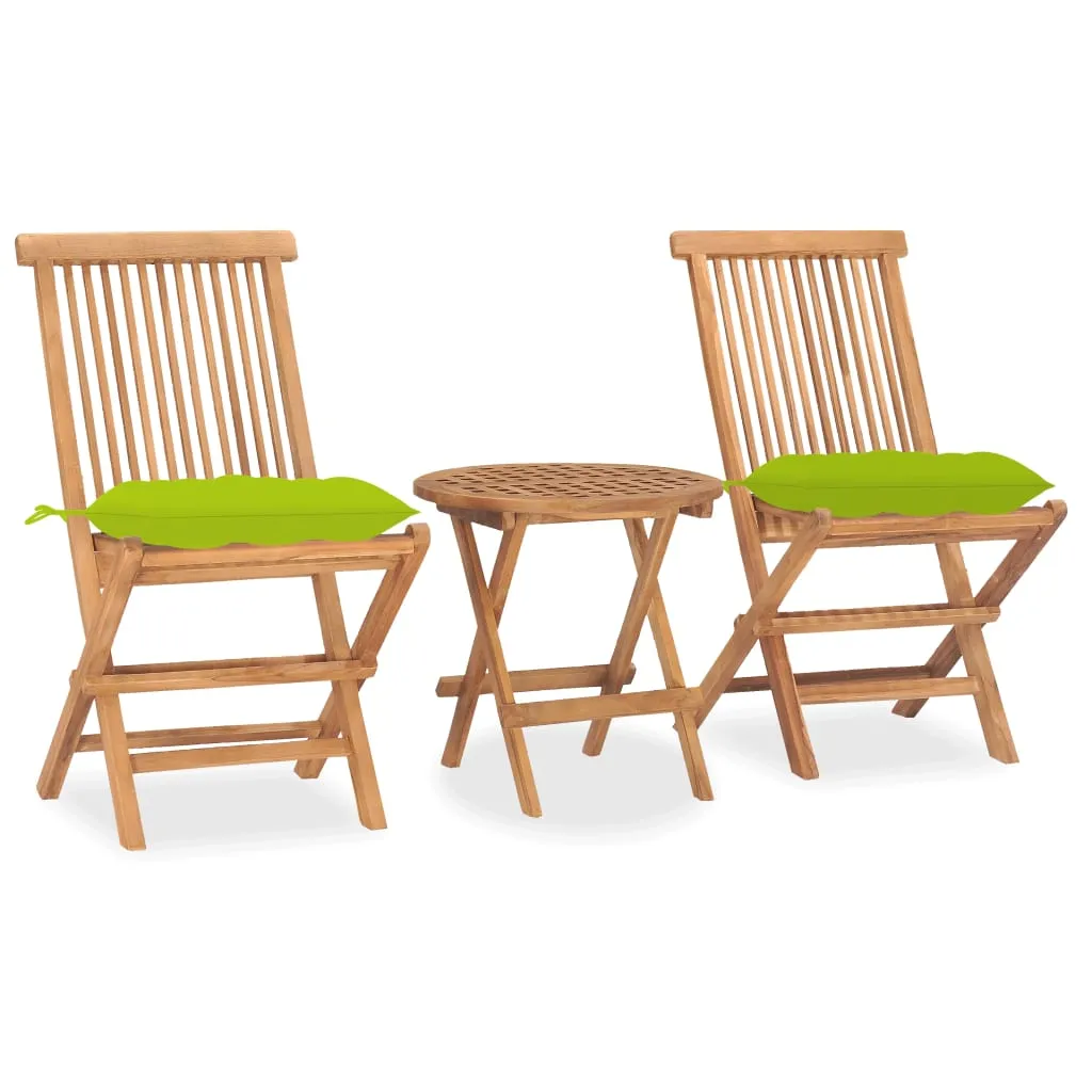 vidaXL Set da Pranzo Giardino Pieghevole 3 pz Cuscino Massello di Teak