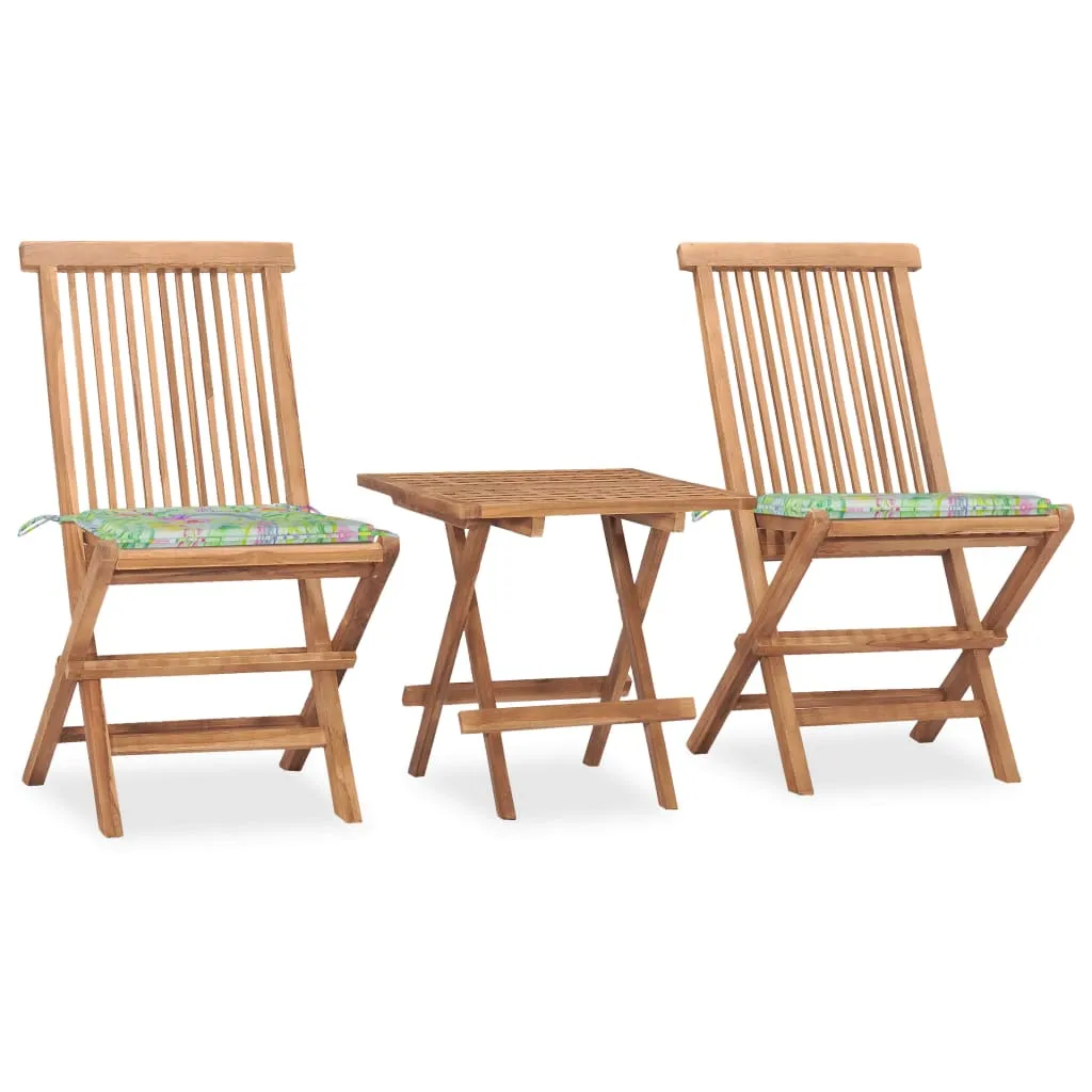 vidaXL Set da Pranzo Giardino Pieghevole 3 pz Cuscino Massello di Teak