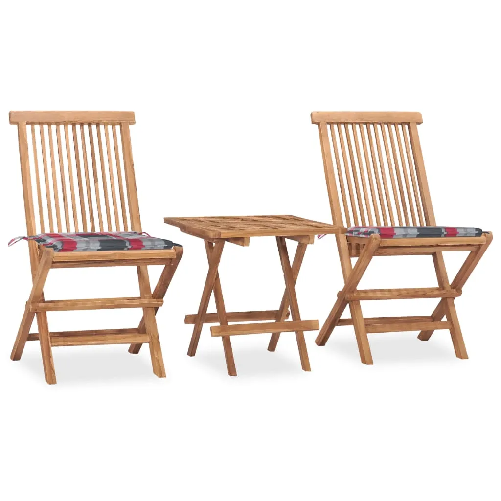 vidaXL Set da Pranzo Giardino Pieghevole 3 pz Cuscino Massello di Teak