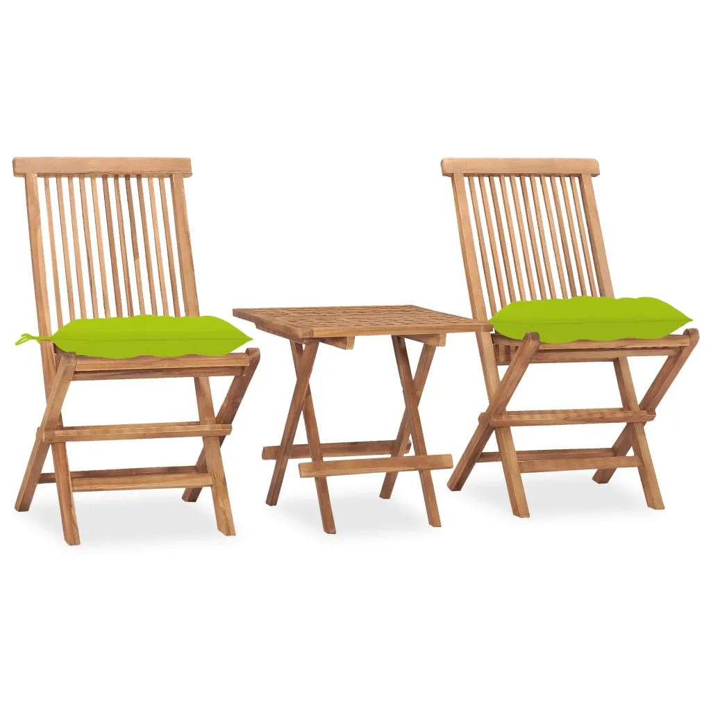 vidaXL Set da Pranzo Giardino Pieghevole 3 pz Cuscino Massello di Teak