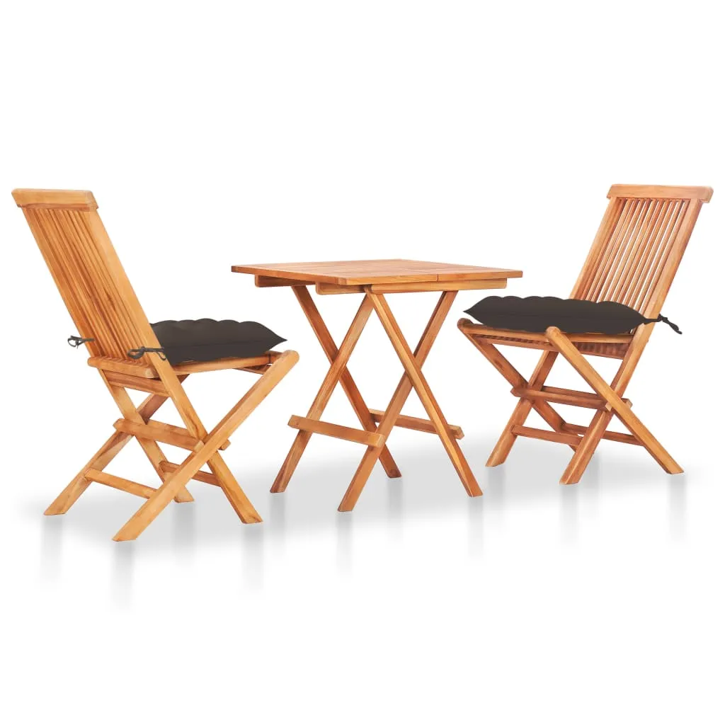 vidaXL Set da Bistrot 3 pz con Cuscini Talpa in Legno Massello di Teak