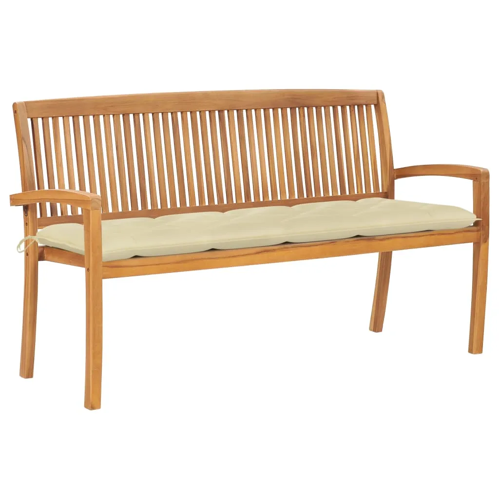 vidaXL Panchina da Giardino Impilabile e Cuscino 159cm Teak Massello