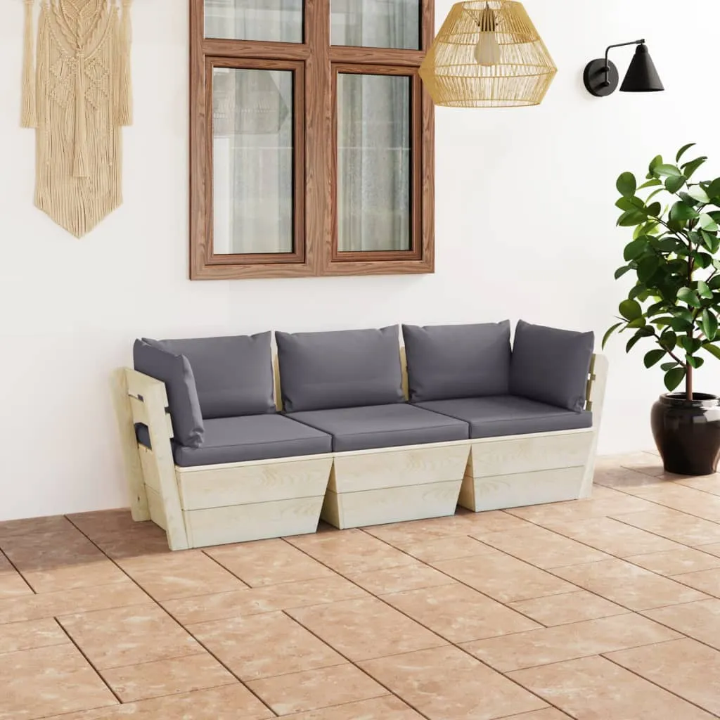 vidaXL Divano da Giardino a 3 Posti su Pallet con Cuscini Legno Abete