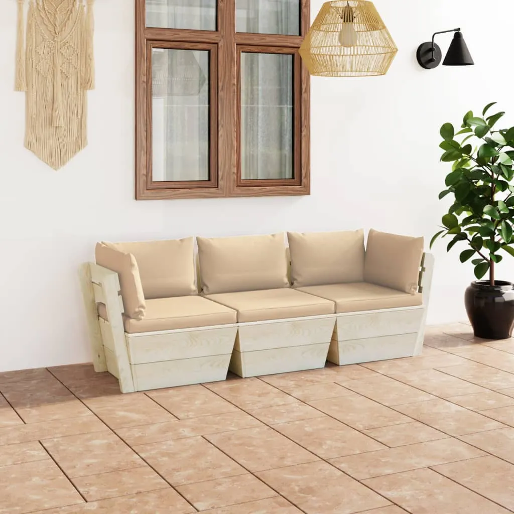 vidaXL Divano da Giardino a 3 Posti su Pallet con Cuscini Legno Abete