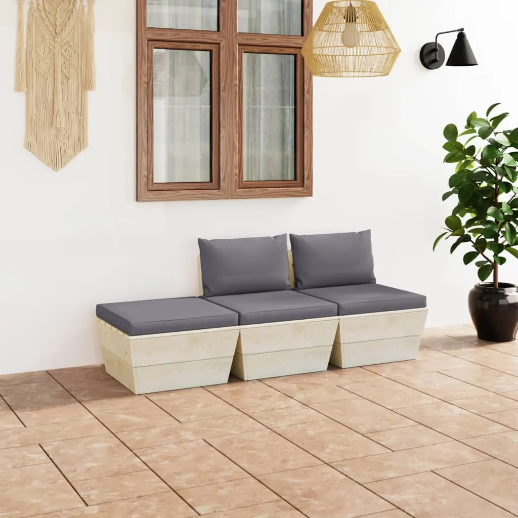 vidaXL Set Divani da Giardino su Pallet 3 pz con Cuscini Legno Abete