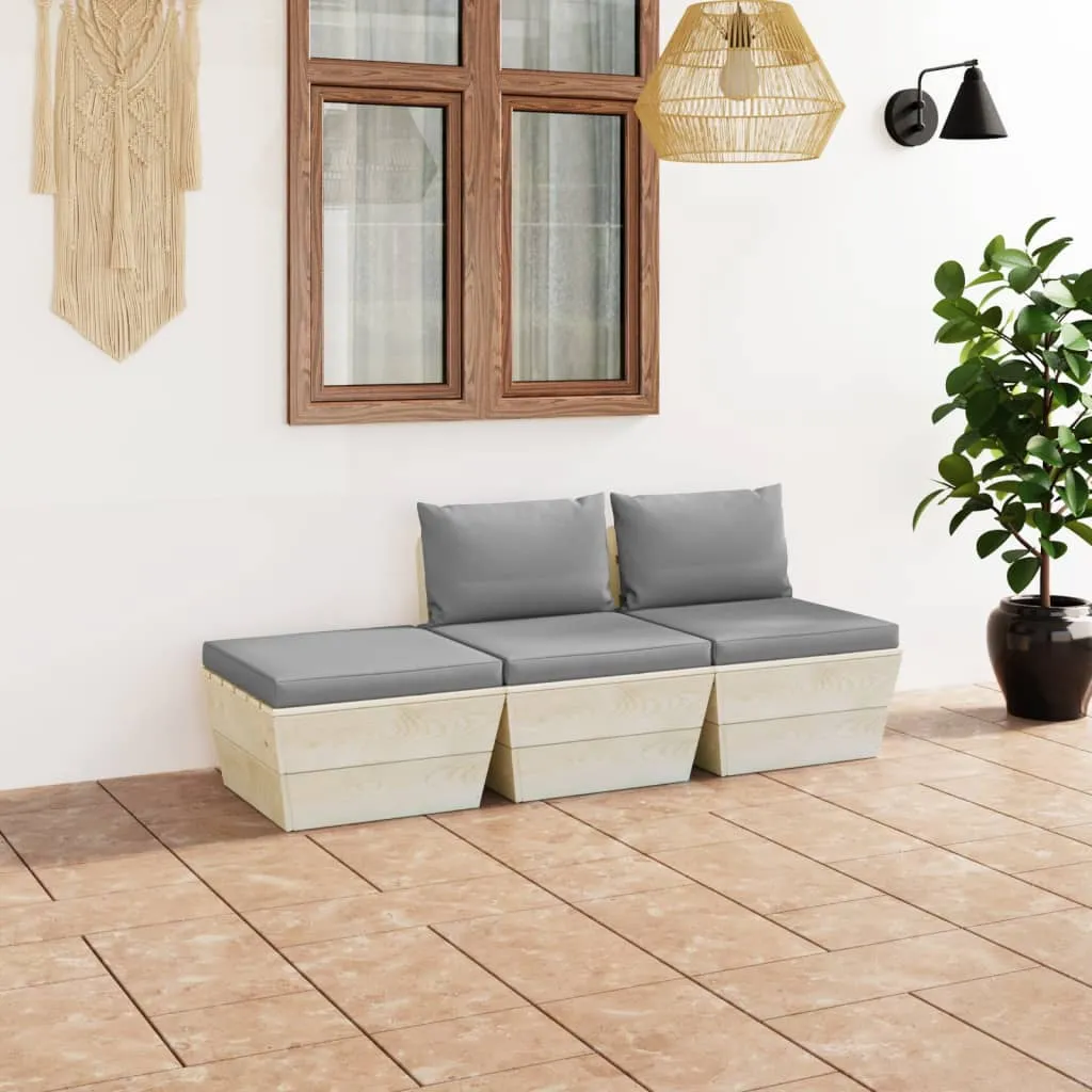 vidaXL Set Divani da Giardino su Pallet 3 pz con Cuscini Legno Abete