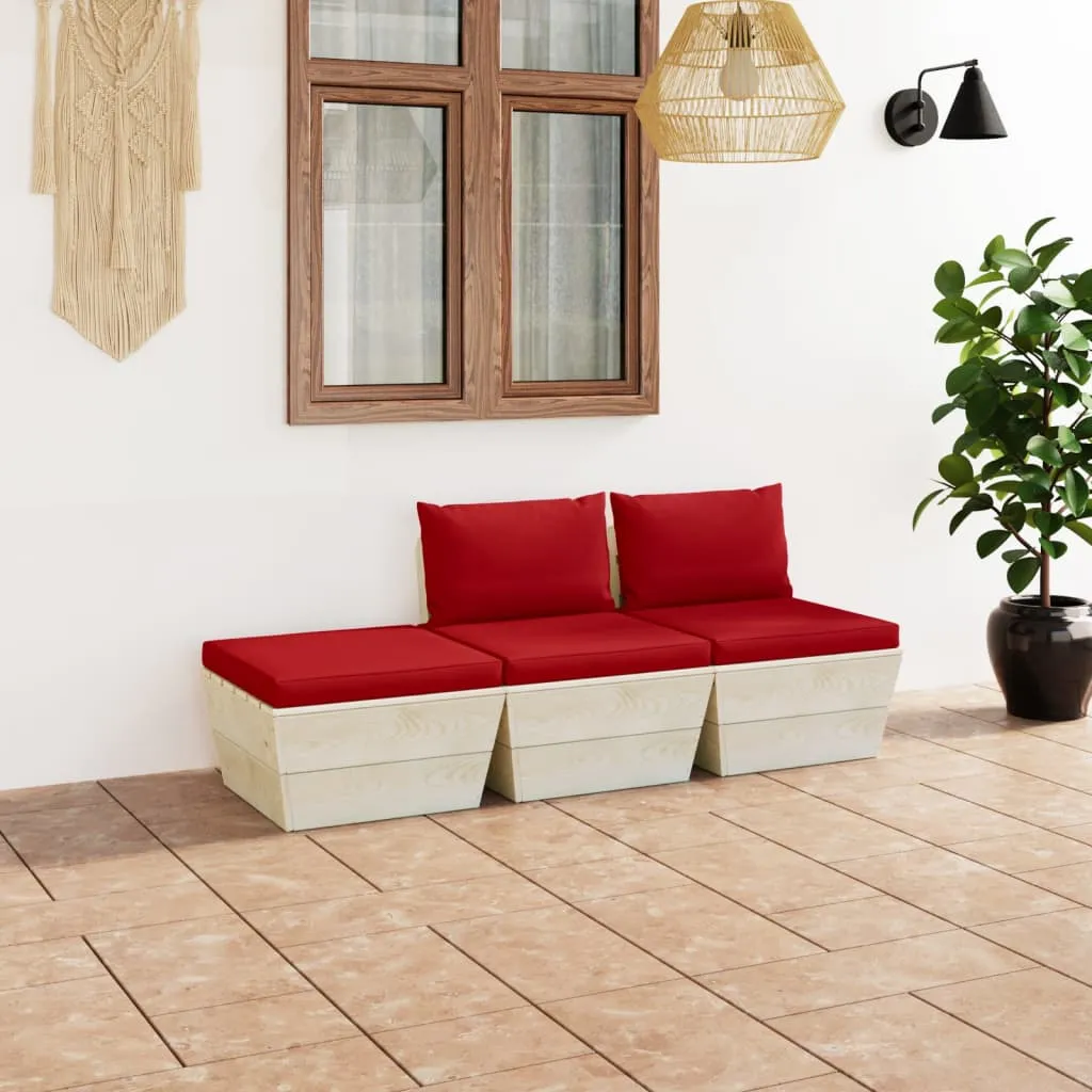 vidaXL Set Divani da Giardino su Pallet 3 pz con Cuscini Legno Abete