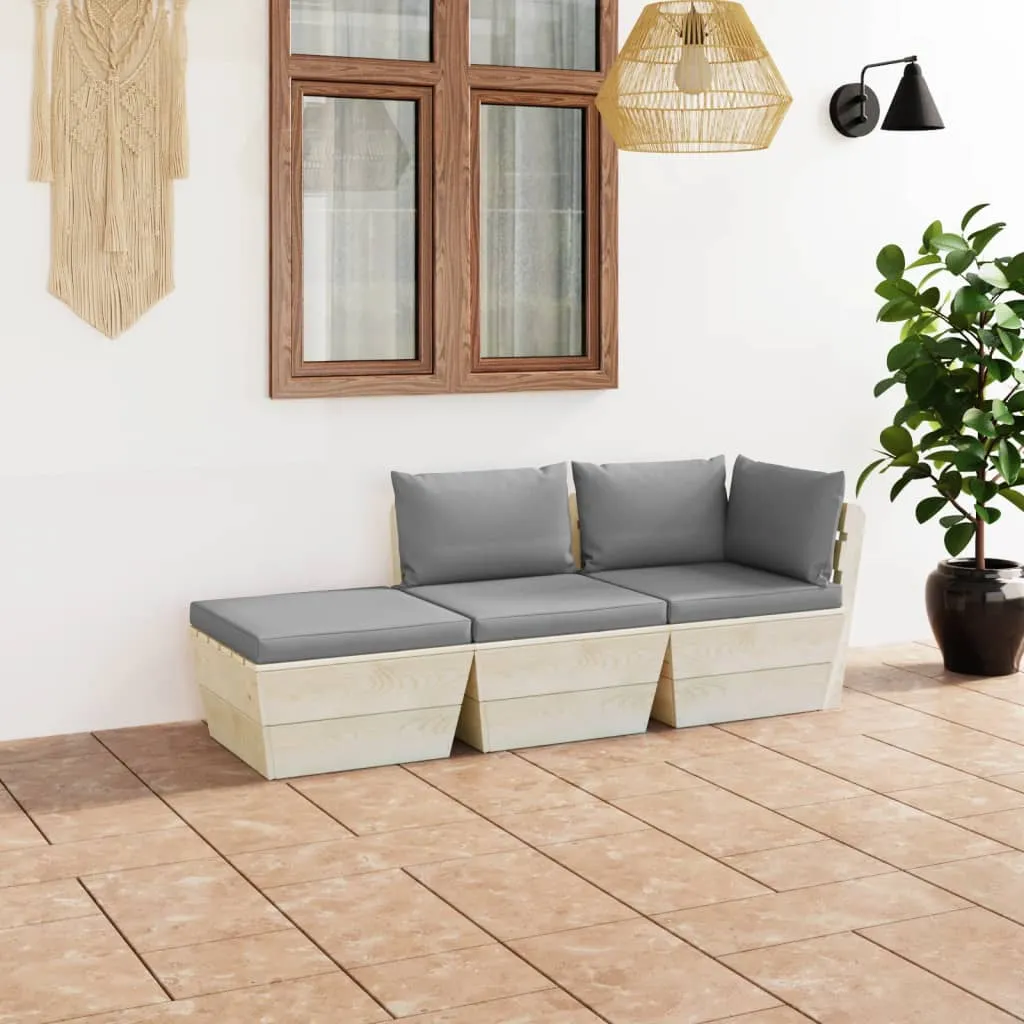 vidaXL Set Divani da Giardino su Pallet 3 pz con Cuscini Legno Abete