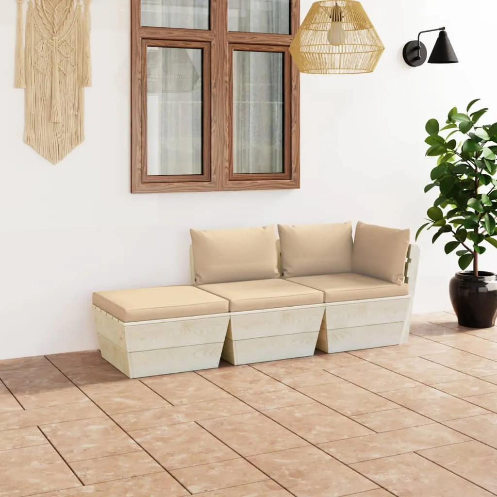 vidaXL Set Divani da Giardino su Pallet 3 pz con Cuscini Legno Abete