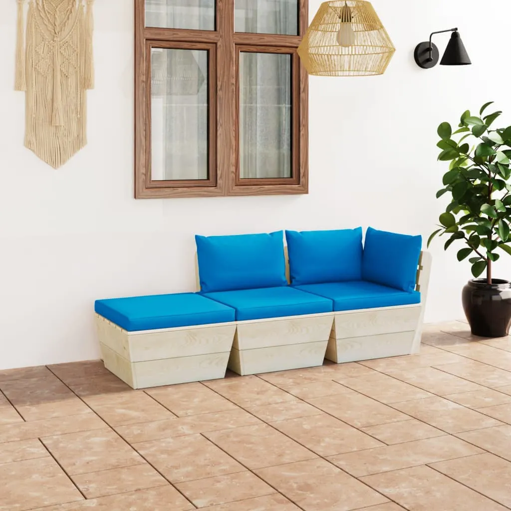 vidaXL Set Divani da Giardino su Pallet 3 pz con Cuscini Legno Abete