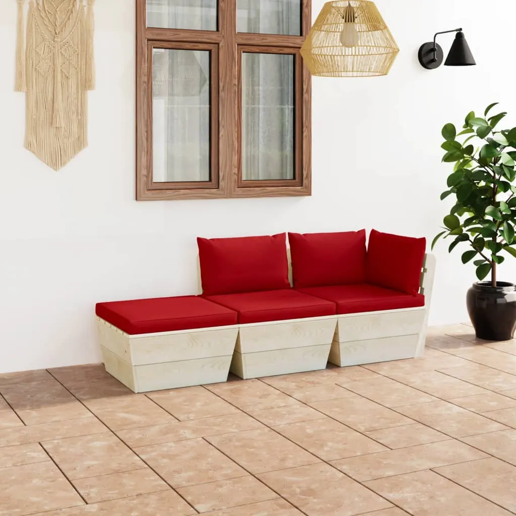 vidaXL Set Divani da Giardino su Pallet 3 pz con Cuscini Legno Abete