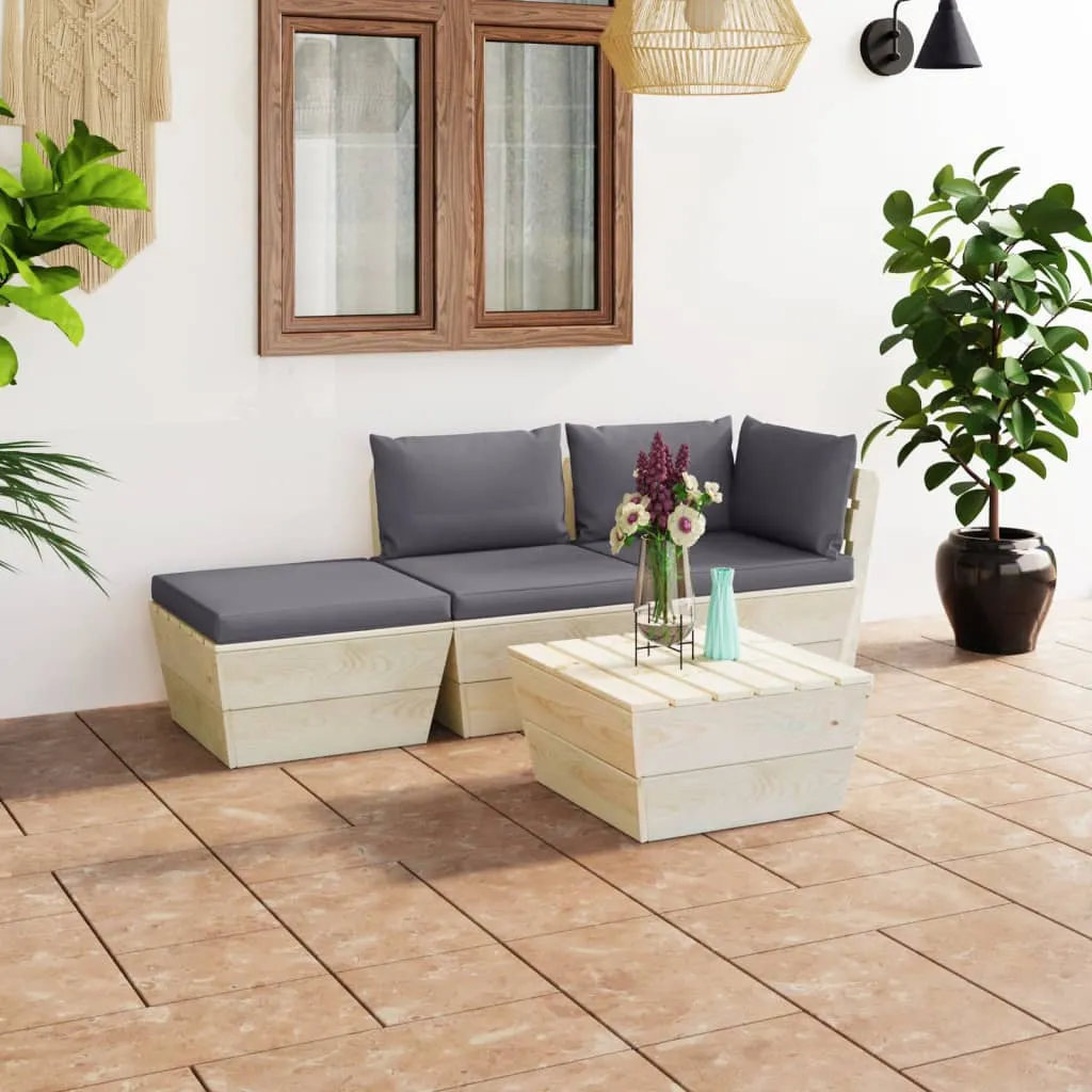 vidaXL Set Divani da Giardino su Pallet 4 pz con Cuscini Legno Abete