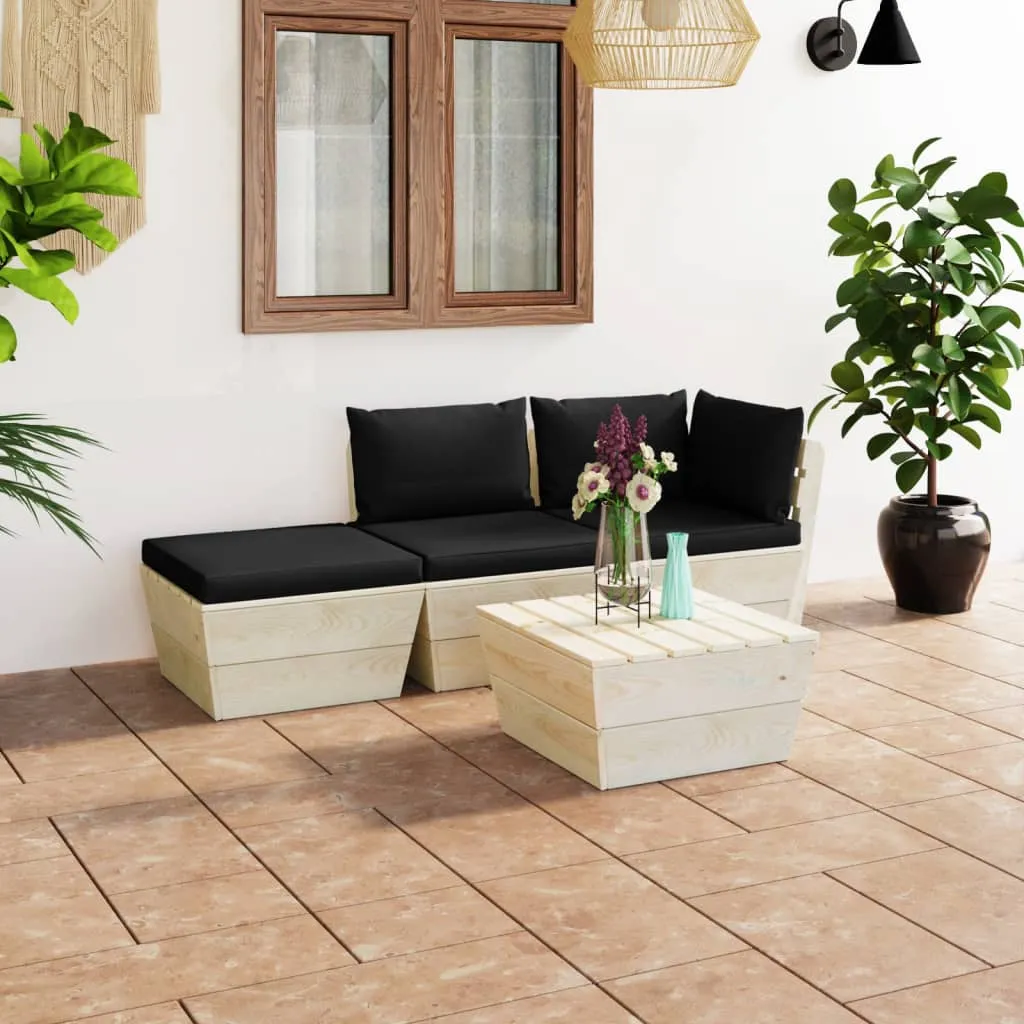 vidaXL Set Divani da Giardino su Pallet 4 pz con Cuscini Legno Abete