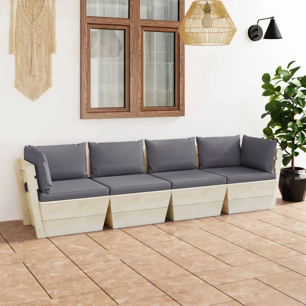 vidaXL Divano da Giardino a 4 Posti su Pallet con Cuscini Legno Abete