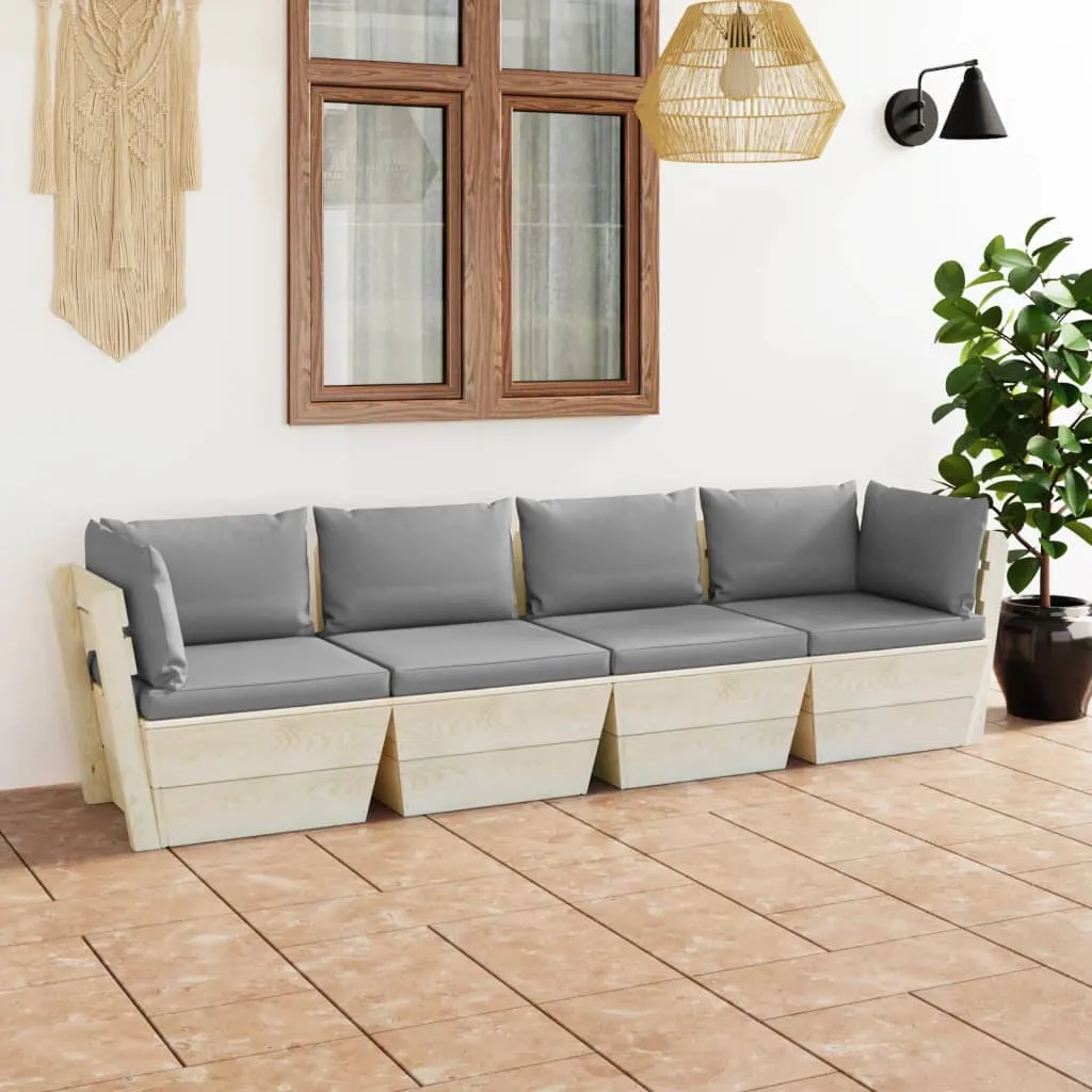 vidaXL Divano da Giardino a 4 Posti su Pallet con Cuscini Legno Abete