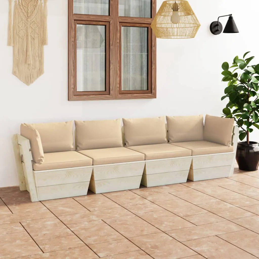 vidaXL Divano da Giardino a 4 Posti su Pallet con Cuscini Legno Abete