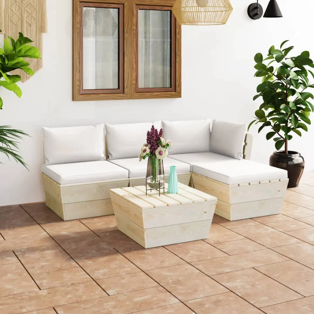 vidaXL Set Divani da Giardino su Pallet 5 pz con Cuscini Legno Abete