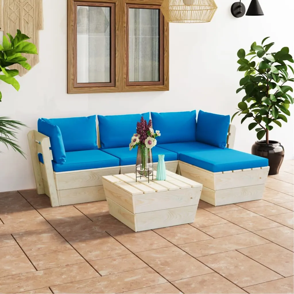 vidaXL Set Divani da Giardino su Pallet 5 pz con Cuscini Legno Abete