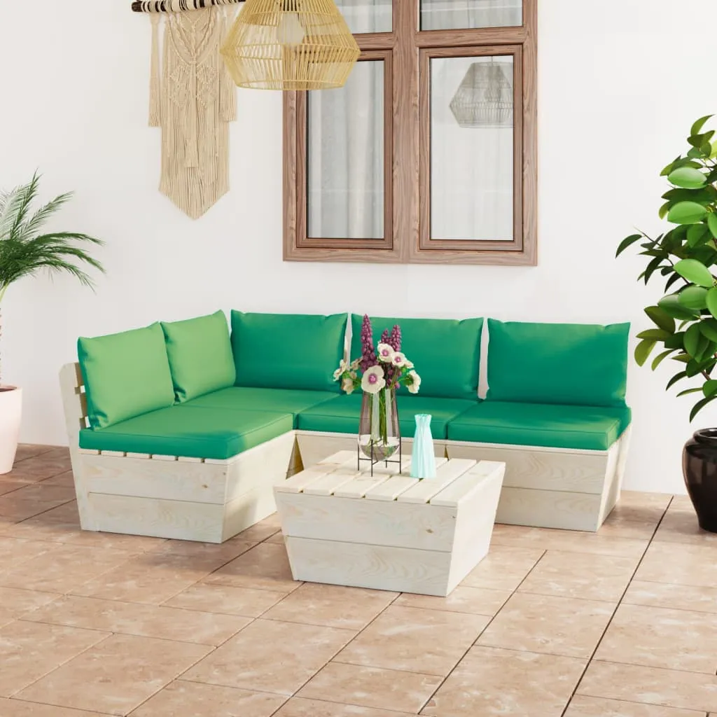 vidaXL Set Divani da Giardino su Pallet 5 pz con Cuscini Legno Abete