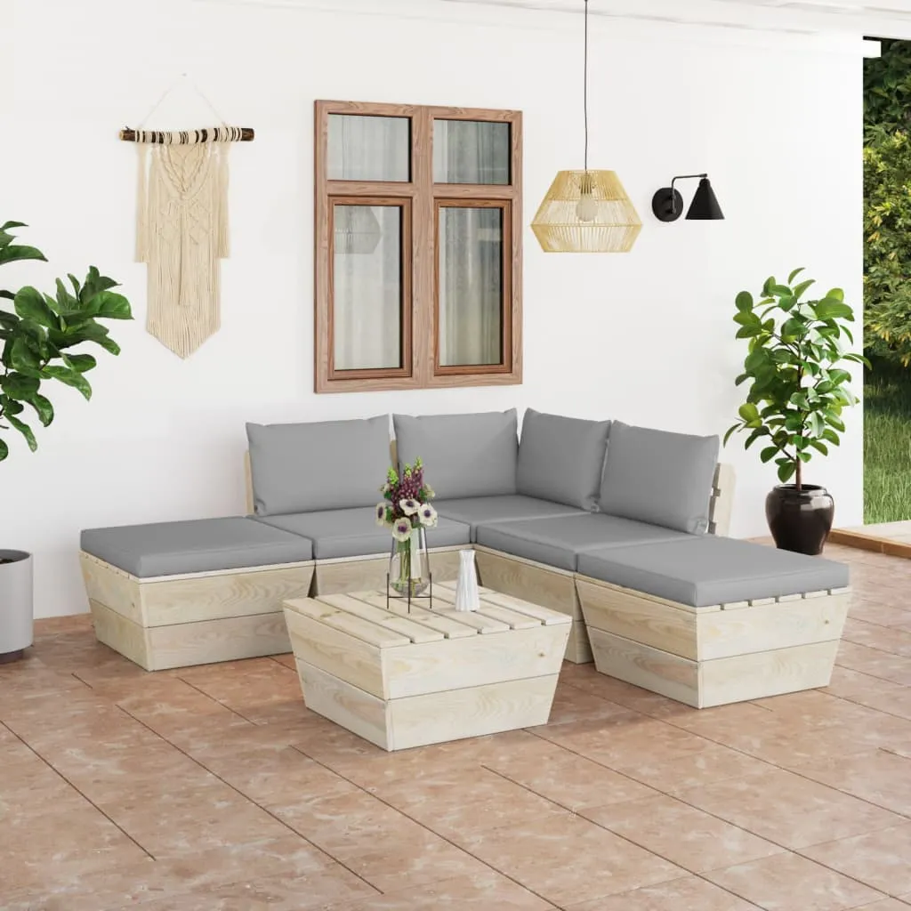 vidaXL Set Divani da Giardino su Pallet 6 pz con Cuscini Legno Abete