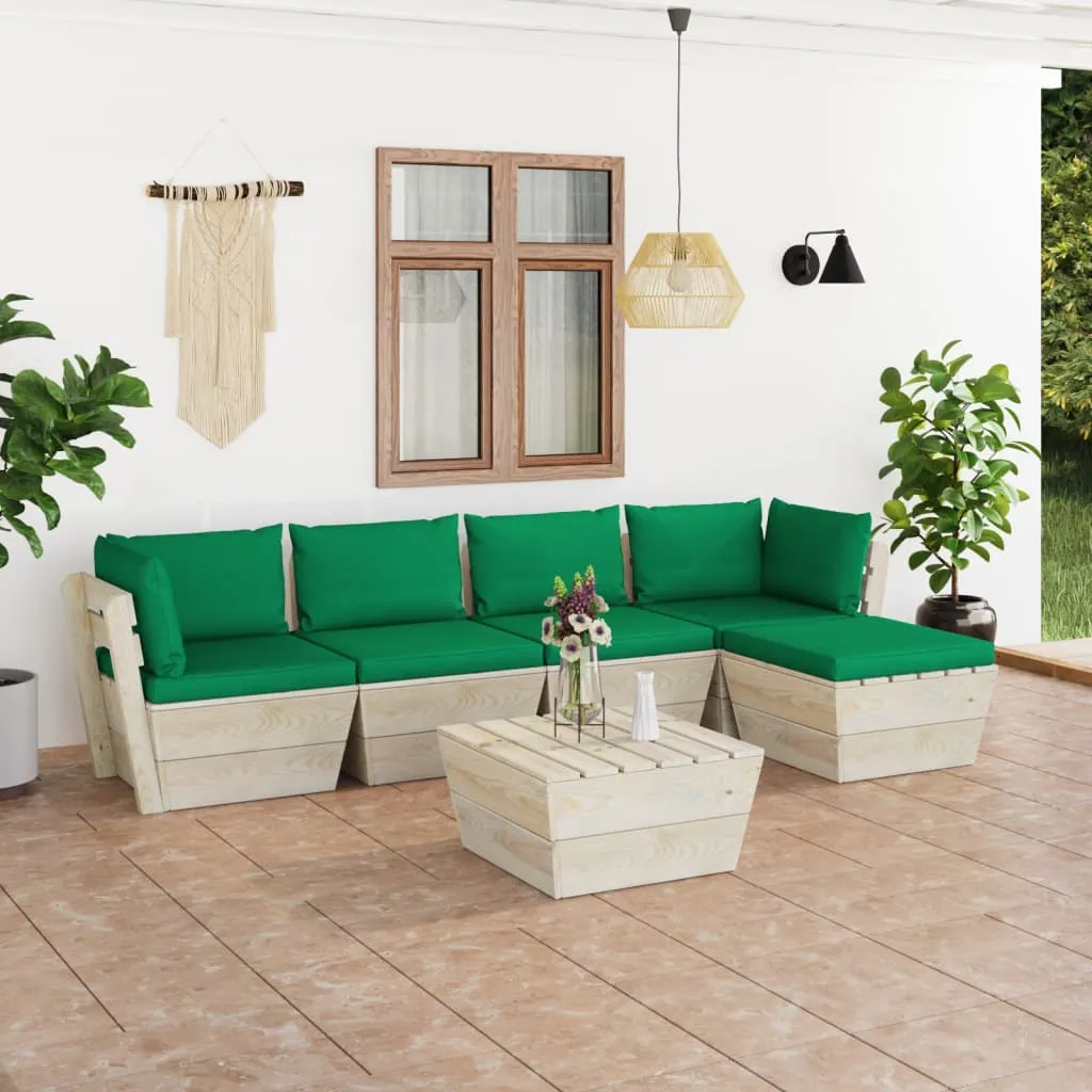 vidaXL Set Divani da Giardino su Pallet 6 pz con Cuscini Legno Abete