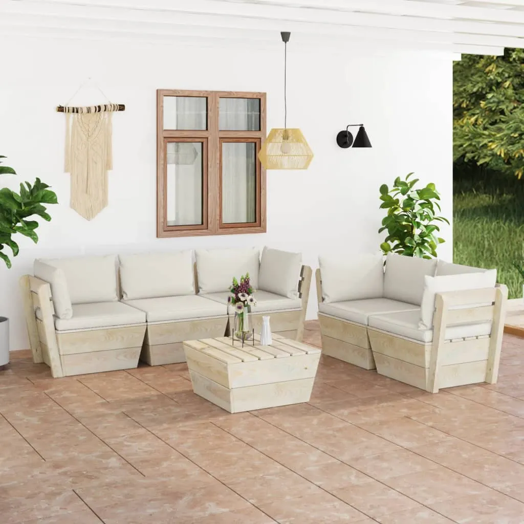 vidaXL Set Divani da Giardino su Pallet 6 pz con Cuscini Legno Abete