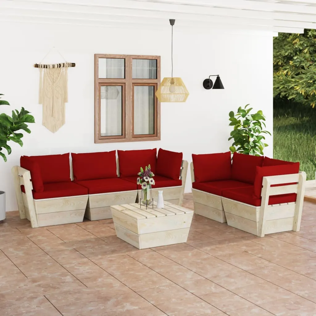 vidaXL Set Divani da Giardino su Pallet 6 pz con Cuscini Legno Abete