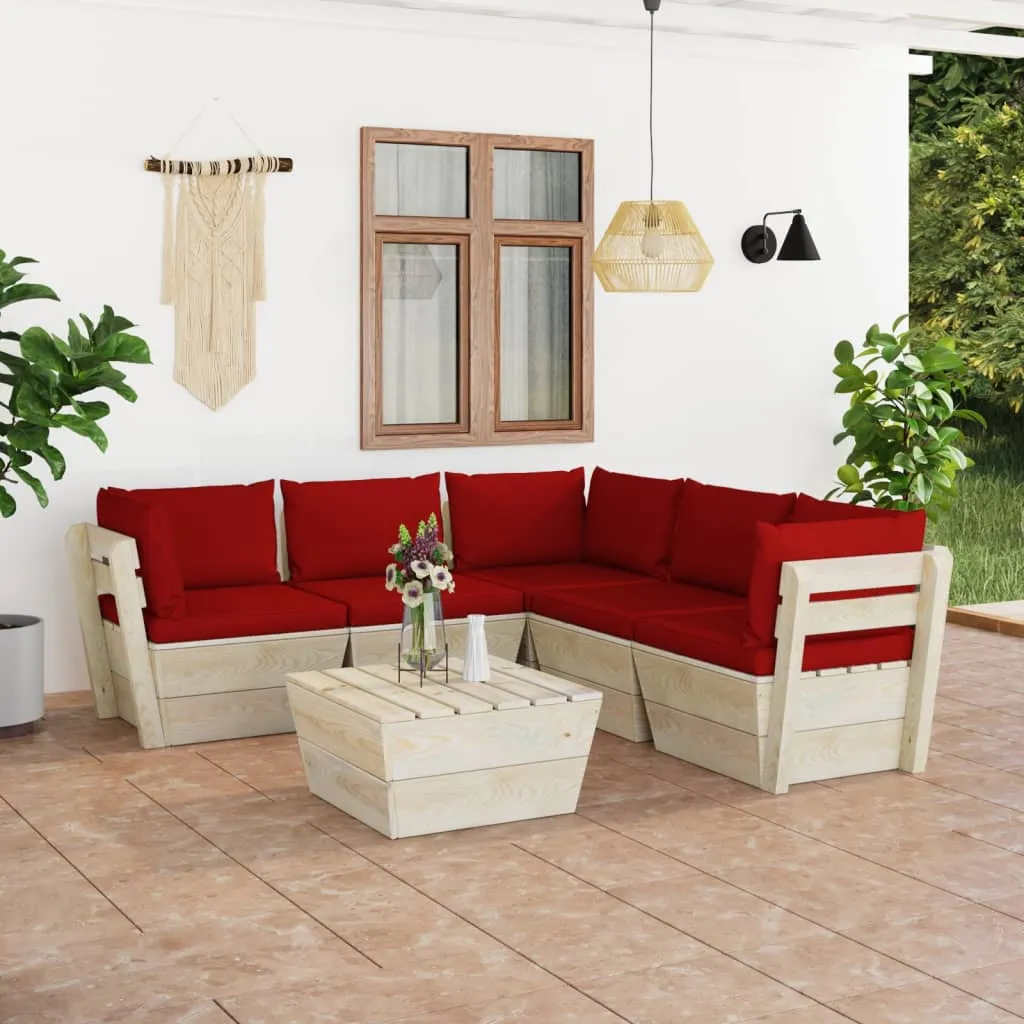 vidaXL Set Divani da Giardino su Pallet 6 pz con Cuscini Legno Abete