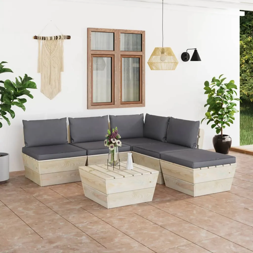 vidaXL Set Divani da Giardino su Pallet 6 pz con Cuscini Legno Abete