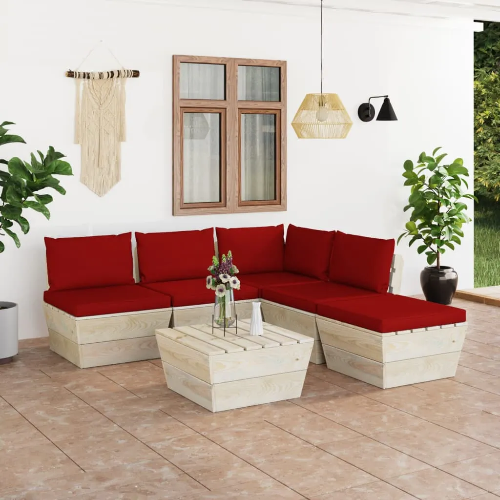 vidaXL Set Divani da Giardino su Pallet 6 pz con Cuscini Legno Abete