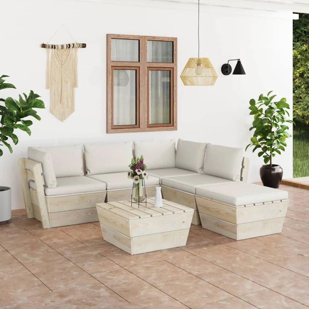 vidaXL Set Divani da Giardino su Pallet 6 pz con Cuscini Legno Abete