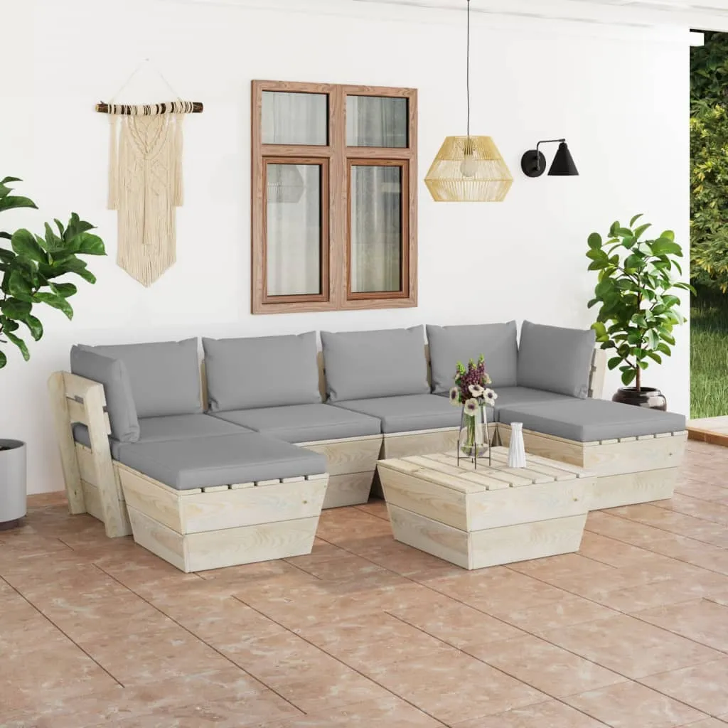 vidaXL Set Divani da Giardino su Pallet 7 pz con Cuscini Legno Abete