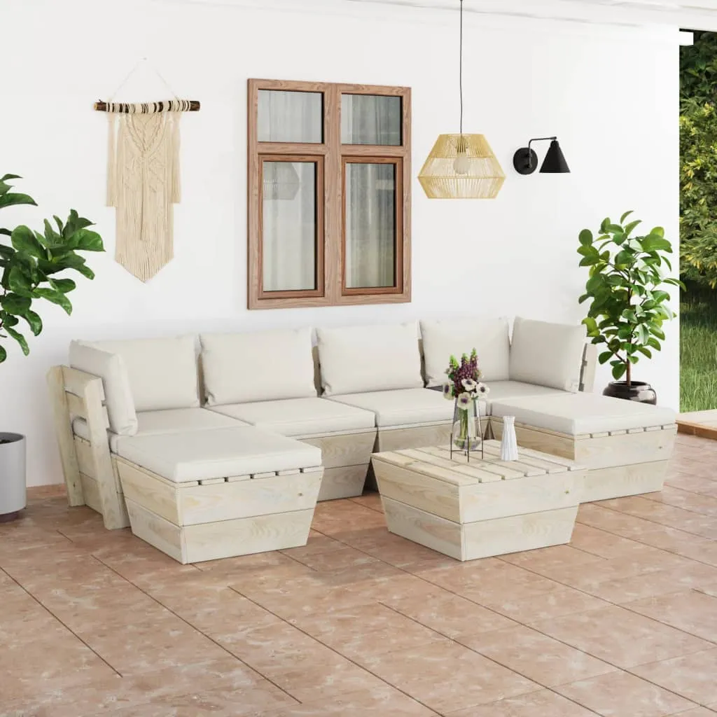 vidaXL Set Divani da Giardino su Pallet 7 pz con Cuscini Legno Abete